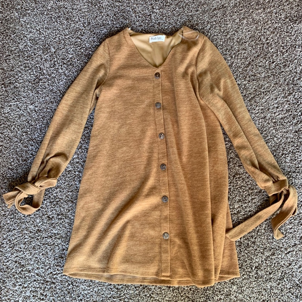 Mustard color button down long sleeve dress!